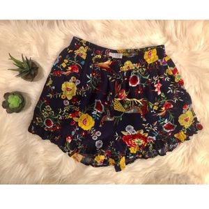 Tobi Floral Ruffle Hem Shorts